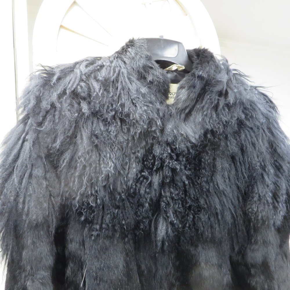 Black REAL Mongolan Lamb Cropped Jacket VINTAGE L